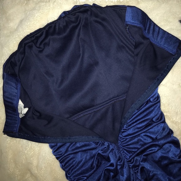 Blue shirred stretchy bodycon strapless dress SM - Picture 5 of 12